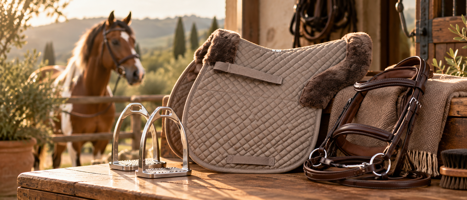 Equestrian horse representing private label riding equipment manufacturing